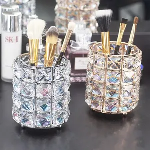 Pemegang Kuas Makeup Kristal, Kotak Penyimpanan Pensil Pena Alis, Wadah Pengatur Sikat Makeup