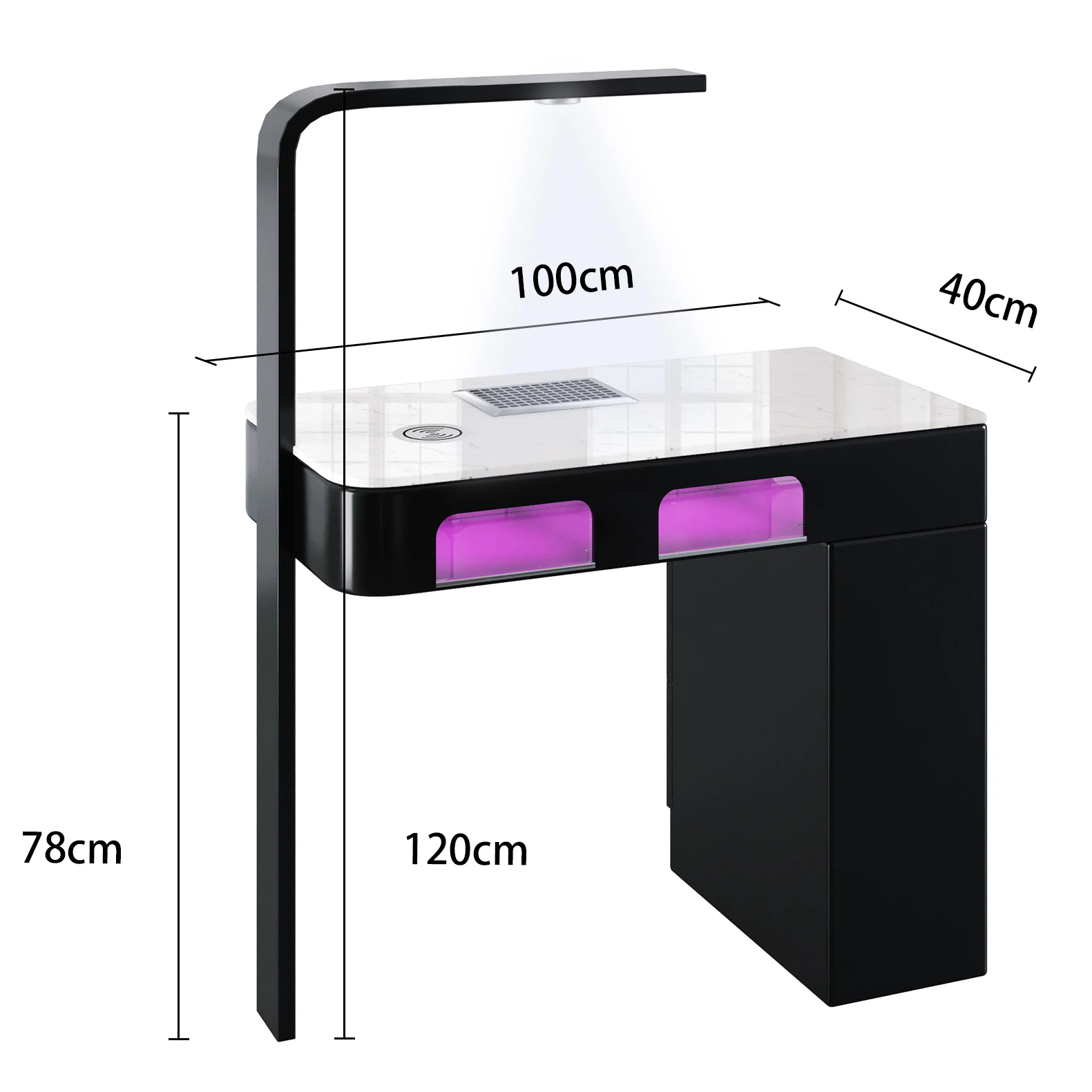 Table de manucure de luxe avec plateau en marbre noir (simple)
