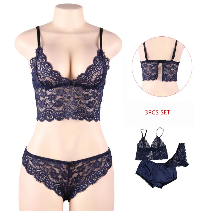 Lingerie Sexy Bh Set Vrouwen Nachtkleding Sling Kant Hemdje Tops 3 Stuk Pyjama Sets Vrouwen Korte Sets