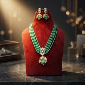 Parure Collier et Boucles d'Oreilles Polki de Créateur Victorien, Plaqué Or Antique, Laiton Poli Fait Main, Bijoux Cadeau de Mariage pour Fête Nuptiale - Product Image 3
