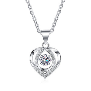 Collana in movimento con cuore che batte piccole persone di lusso leggero, ciondolo d'amore, diamante, semplice collana in argento puro all'ingrosso - Product Image 4