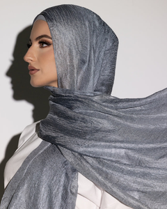 2024 liso Color sólido seda borde ligero brillo liso plisado gasa Hijab pañuelo para la cabeza chal bufandas - Product Image 1