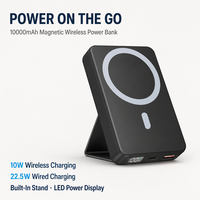 Batterie externe magnétique sans fil haute capacité 22,5W/18W/10W avec écran LED, ports Type-C et USB, support de câbles, utilisation en extérieur