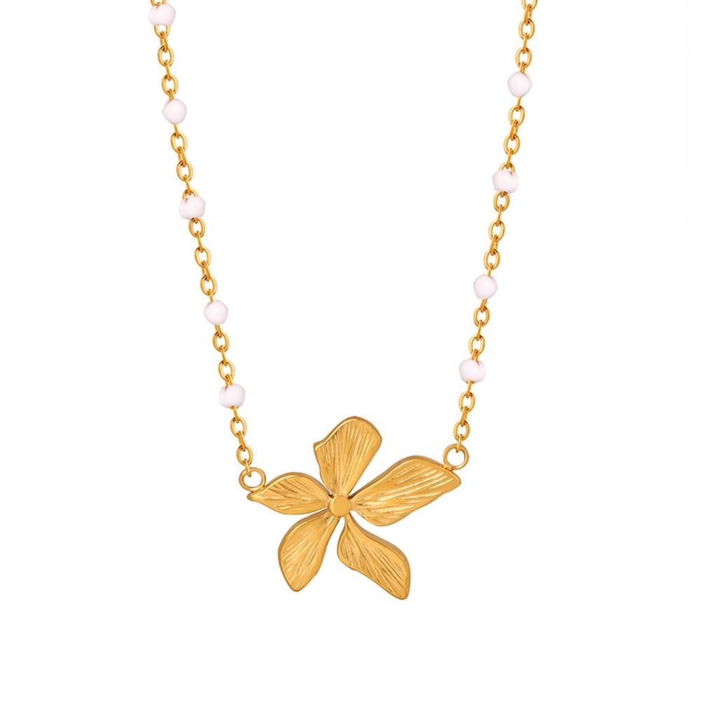 Alin 24K Gold Plated Stainless Steel Necklace Cute Flower Design Link Chain  Classic Style for Anniversary Featuring Zircon Main