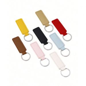 Rectangular Keychain with <b>Key</b> <b>Rings</b> PU Leather Blank Keychain for DIY Anti-Lost <b>Key</b> Fob Holder - Product Image 4