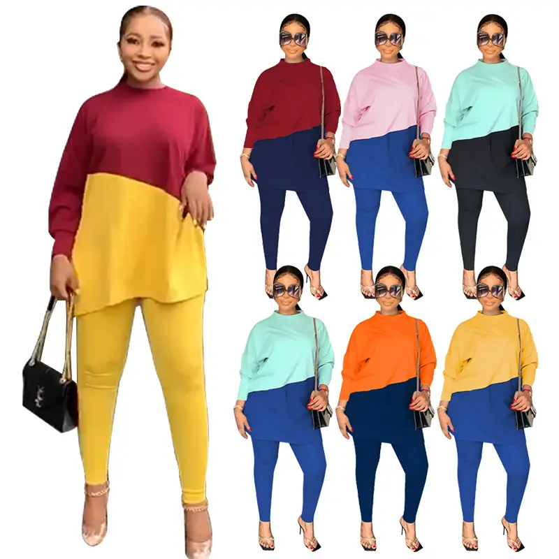 2022 Casual Loose Ladies 2 PCS Suits Patchwork Fall Winter Plus Size Women Clothing Two Piece Pants Sets
