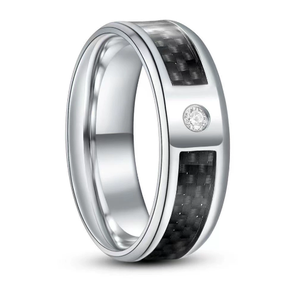 DFR03 Gentdes Jewelry - Anillo de boda de tungsteno plateado de 8 mm para hombre con incrustaciones de circonita, anillo de tungsteno al por mayor, anillo de fibra de carbono - Product Image 4