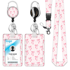 Wholesale <b>bow</b> neck strap name tag/ID card <b>holder</b> retractable back clip rotating easy-pull buckle badge scroll in stock - Product Image 1