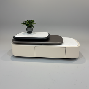 <span class=keywords><strong>Table</strong></span> basse moderne à plateau en verre et pieds en métal, design feuille d'or, multi-usages pour salon - Product Image 6