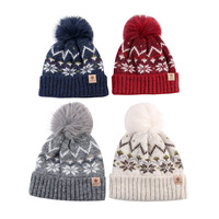 Bonnet d'hiver populaire en acrylique jacquard doublé polaire pour enfant, avec pompon, certifié OEKO-TEX, personnalisable avec logo, vente en gros