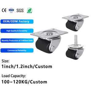 Ruote Girevoli in Nylon Nero da 1 Pollice e 1,2 Pollici, Stabili, a Basso Profilo, per Carichi Medi, con Centro di Gravità Basso - Product Image 1