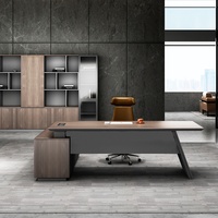 Escritorio Ejecutivo Moderno Convertible y Extensible con Silla, Escritorio de Panel de Madera de Lujo con Acabado en Nogal para CEO/Director