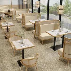 New Arrivals Fast Food Restaurant Dining Chair Wooden Rattan Sofa Booth Seating Dinning Table Set