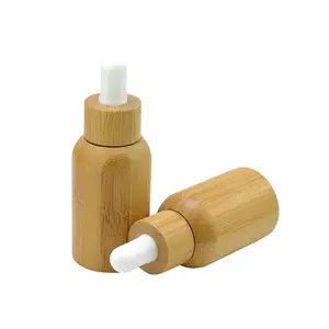 Botol Tetes Kosmetik Wadah Kaca Pipet Kosong, Tutup Kayu Ramah Lingkungan Minyak Esensial Bambu 10Ml 15Ml 20Ml 30Ml 50Ml