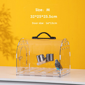 Pet seyahat kafes akrilik tamamen şeffaf kuş taşınabilir papağan sandık iki bardak ile küçük kuşlar için - Product Image 3
