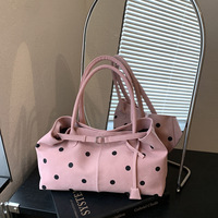 Sac fourre-tout vintage à pois en PU avec logo personnalisé pour femme, grande capacité, sac à bandoulière, sac de shopping pour étudiante
