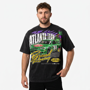 <b>Men's</b> Black T-Shirt With Green Race Car Print Short Sleeve O-Neck Street Style Jersey Fabric - Product Image 6