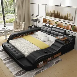 Letto di stoccaggio con cassetto moderno in pelle leggera queen king size frame con sotto il letto di nozze design intelligente deposito segreto sicuro