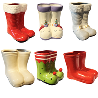 Vente en gros de grand pot de fleurs de Noël personnalisé kit de jardinière en céramique en forme de botte pour la décoration intérieure cadeaux de vacances jardinage succulent