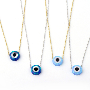 <span class=keywords><strong>Collar</strong></span> en Stock de Plata de Ley 925 con Dije de Piedra de Ópalo de Ojo Turco Redondo Azul, Joyería de Ópalo Chapada en Rodio y Oro con Cadena de Eslabones - Product Image 1