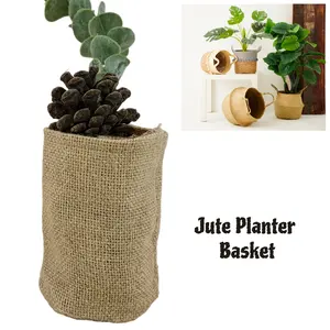 Indoor Jute Plant Basket with Drawstring Handle Recyclable Pouch for Jewelry and Gift Packaging for Holding Plant Pots