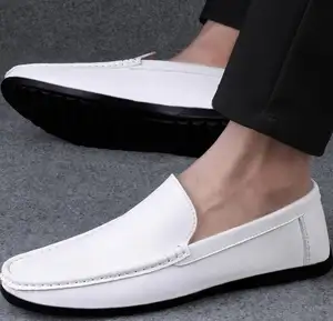 Sonbahar yeni düz renk rahat deri ayakkabı moda ve basit gündelik erkek ayakkabısı yuvarlak ayak düz topuk deri ayakkabı