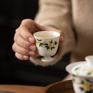 White Porcelain Hand-painted Osmanthus Stem Tea Cup Thin-walled Ceramic Individual Cup Kung Fu Tea Set Master Cup Single Cup - Product Image 2