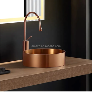 AMAXO rotondo 304 <span class=keywords><strong>acciaio</strong></span> inossidabile lavaggio oro sopra il controsoffitto a casa ristorante Hotel <span class=keywords><strong>bagno</strong></span> lavandini - Product Image 2