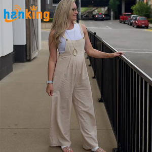 Ehanking, Mono de estilo bohemio para mujer, liso, sin mangas, largo, mono femenino, mono con tirantes, pantalón informal holgado - Product Image 6