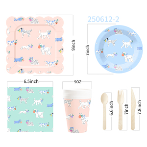 DAMAI - Juego de Vajilla Desechable con Diseño de Perros para Fiestas de Cumpleaños Infantiles, Incluye Platos y Servilletas de Papel para Fiestas de Niñas - Product Image 6