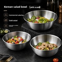 Bol à salade coréen en acier inoxydable 304 avec échelle de mesure, bol mélangeur commercial pour restaurant, hôtel, buffet, durable