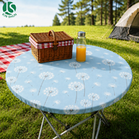 Nappe ronde ajustée Dandelion Puff en PEVA avec dos en flanelle, imperméable, bord élastique, pour extérieur, camping, jardin, facile à nettoyer, réutilisable