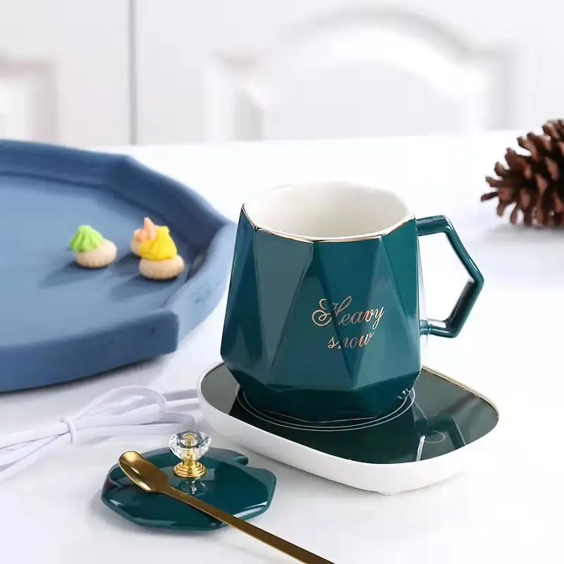 Keramik-Tasse-Set mit Thermostat Genießen Sie ein perfektes Gebräu mit dem 55-Grad-Tassewärmer und Kaffeebecher