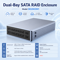 Carcasa de Aluminio para Disco Duro SATA RAID de Doble Bahía de 2.5 Pulgadas, 5Gbps USB3.0 Tipo-C, RAID0/1/JBOD/SPAN