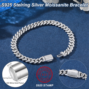 สร้อยข้อมือแบบ Cuban Link  ทองคำขาว 6 มม. เงินแท้ 925 ประดับเพชรโมอิสซาไนต์ VVS  เครื่องประดับโมอิสซาไนต์แบบ Iced Out สำหรับผู้ชายและผู้หญิง - Product Image 3
