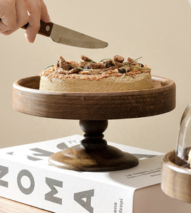 Hot Seller Modern Acacia Wood Cake <strong>Tray</strong> with Glass Cover Dustproof <strong>Dessert</strong> Table Fruit Wooden Plate Dish DwaxHome Party Use - Product Image 3