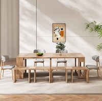Table de salle à manger extensible de style moderne en bois naturel avec fonction de rangement et banc intégré