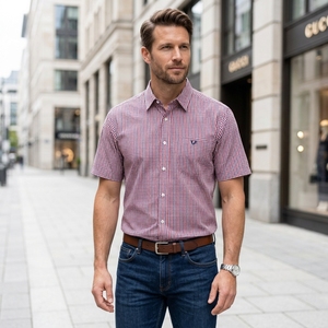 <span class=keywords><strong>Camisa</strong></span> <span class=keywords><strong>de</strong></span> Manga Corta a <span class=keywords><strong>Cuadros</strong></span> para <span class=keywords><strong>Hombre</strong></span>, <span class=keywords><strong>Roja</strong></span> <span class=keywords><strong>y</strong></span> <span class=keywords><strong>Azul</strong></span>, con Botones, Informal, <span class=keywords><strong>de</strong></span> Verano, para Negocios - Product Image 2
