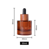Botol Tetes Kaca Transparan Buram Anti Cahaya 30ml dengan Tutup Kayu Bambu, Alas Tebal untuk Minyak Esensial & Serum