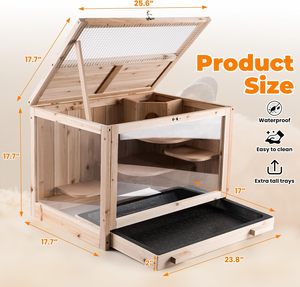 Çıkarılabilir Çatılı Panoramik Ahşap Hamster Villası - Küçük Hayvan Taşıyıcısı, Nefes Alabilen Kafes - Product Image 5