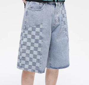 2023 Summer New Products Plaid Pattern Fashion <b>Short</b> <b>Jeans</b> Straight <b>Leg</b> Pants for <b>Men</b> - Product Image 2