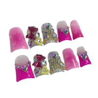 Ongles à presser Zimocepuz en forme d'amande, plaqués or 3D, rouges et verts, en plastique, design rétro, pré-dessinés, réutilisables, pour femmes