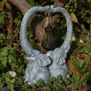 Scultura in Resina a Forma di Cuore con Tromba di <span class=keywords><strong>Elefante</strong></span>, Alimentata a Energia Solare, Elefanti Gemelli Grigi con Lanterna, Decorazione <span class=keywords><strong>da</strong></span> <span class=keywords><strong>Giardino</strong></span> in Stile Nordico per Matrimoni - Product Image 4