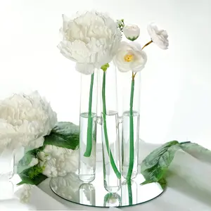 Vente en gros, vase cylindrique en verre moderne pour banquets, centre de table pour table de mariage