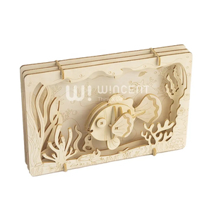 Puzzle 3D en <span class=keywords><strong>bois</strong></span> Wincent, boîte à ombre océanique découpée au laser, scène sous-marine avec poissons et coraux, kit de modélisme DIY, jouet STEM - Product Image 1