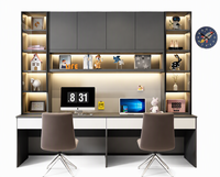 Bureau d'étude moderne personnalisé avec étagère intégrée, vitrine éclairée par LED, en bois mélaminé, 6 étagères, à poser au sol, mobilier de bureau à domicile