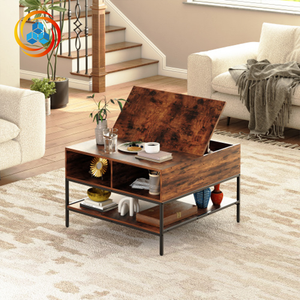 Farmhouse <b>Coffee</b> <b>Table</b> Storage Dark <b>Walnut</b> Black Metal W/Hidden Compartment Eco-Friendly Easy Assembly Living Room Furniture - Product Image 4