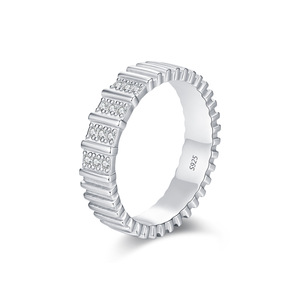 S925 <b>Silver</b> <b>Eternity</b> Band <b>Ring</b> With Round Diamond Pave Setting Geometric Design Classic Unisex Wedding <b>Ring</b> - Product Image 1