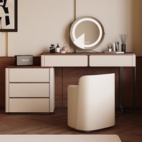 Coiffeuse moderne style rétro français Coiffeuse légère de luxe en bois massif pour maquillage Armoire seau intégrée pour chambre à coucher