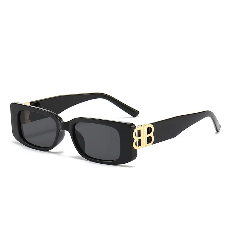 Luxus Marke Designer Mode Kleine quadratische Rahmen Sonnenbrille Retro Champagner Sonnenbrille Damen Persönlichkeit B Brief Brille